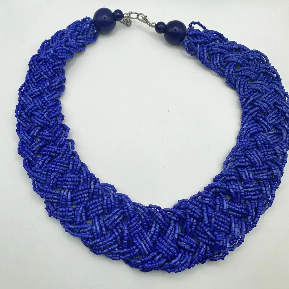Glass Seed Beads Braided Chunky Necklace Statement Maximalism Choker